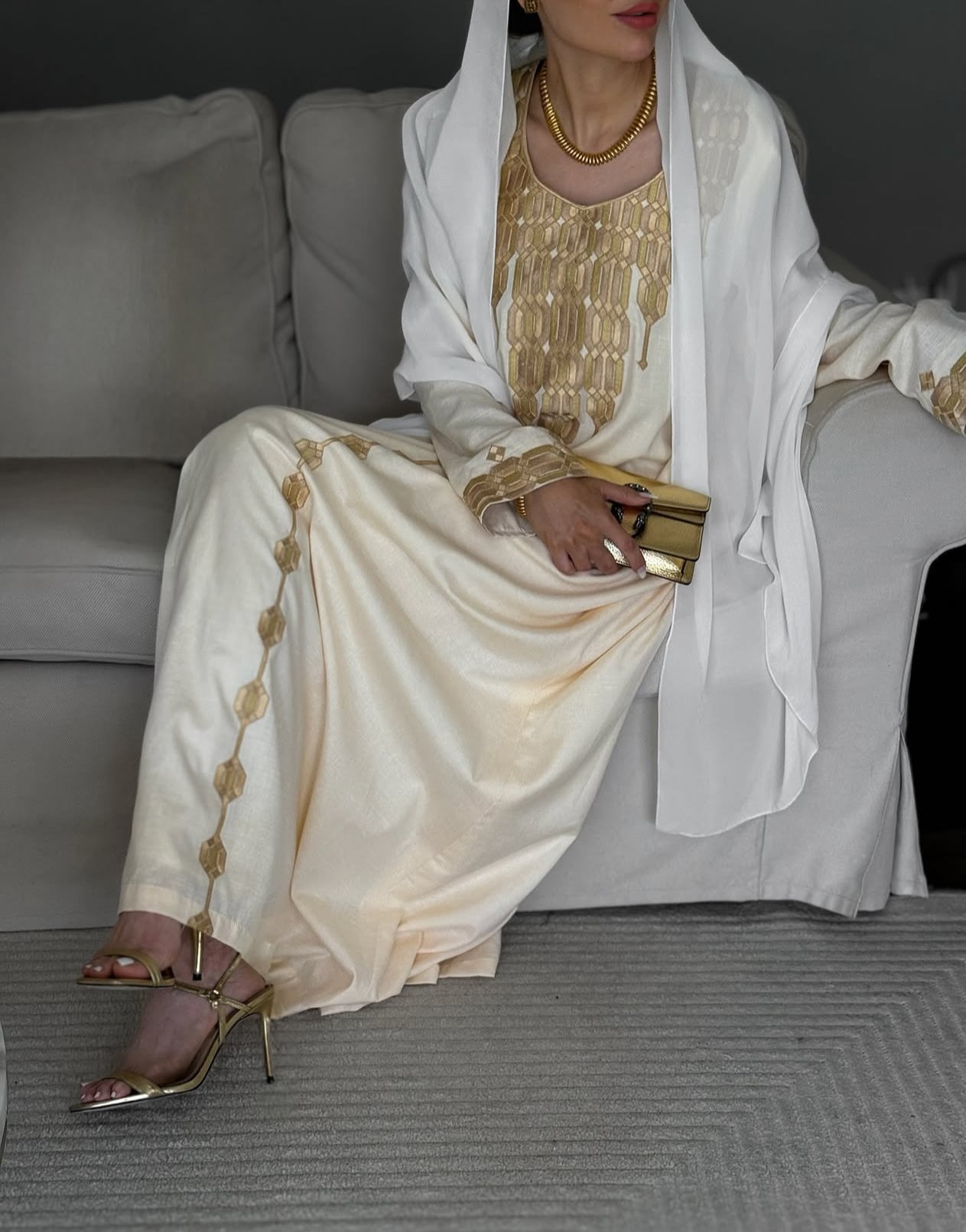 Embroidered Beige Gold Makhwir