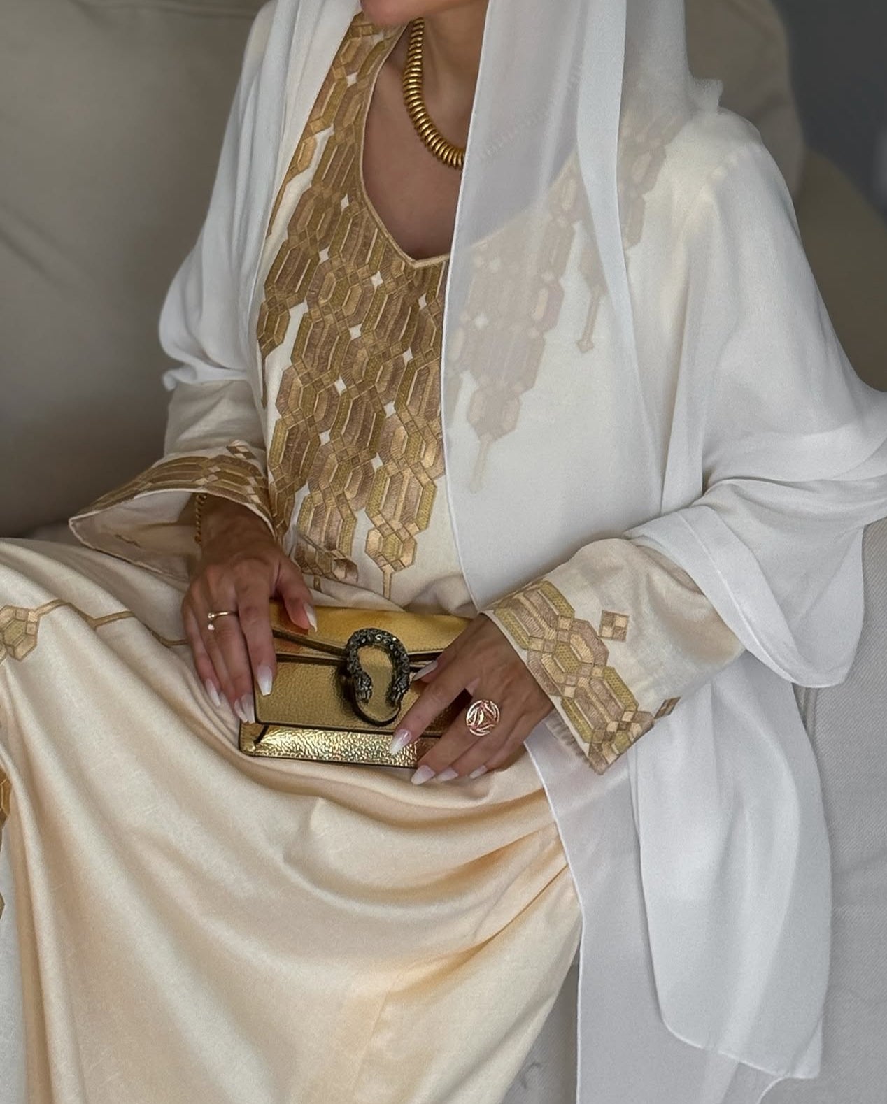 Embroidered Beige Gold Makhwir