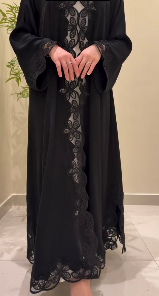 Floral Design Black Abaya